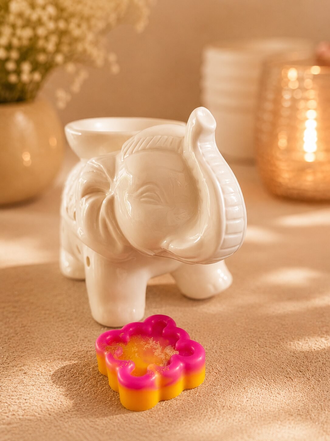 Brûle-Parfum Éléphant Blanc – Déco Cocooning & Fondants Parfumés