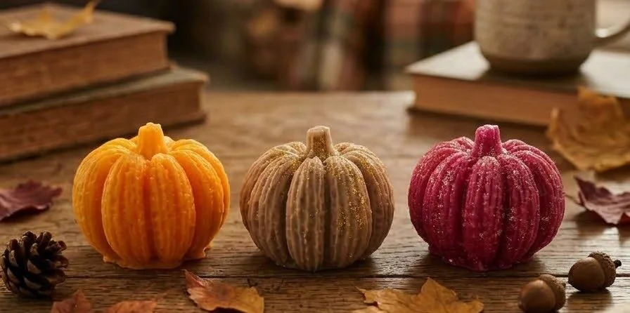 3 fondants en forme de citrouille , 3 parfums different made by fée des bougies